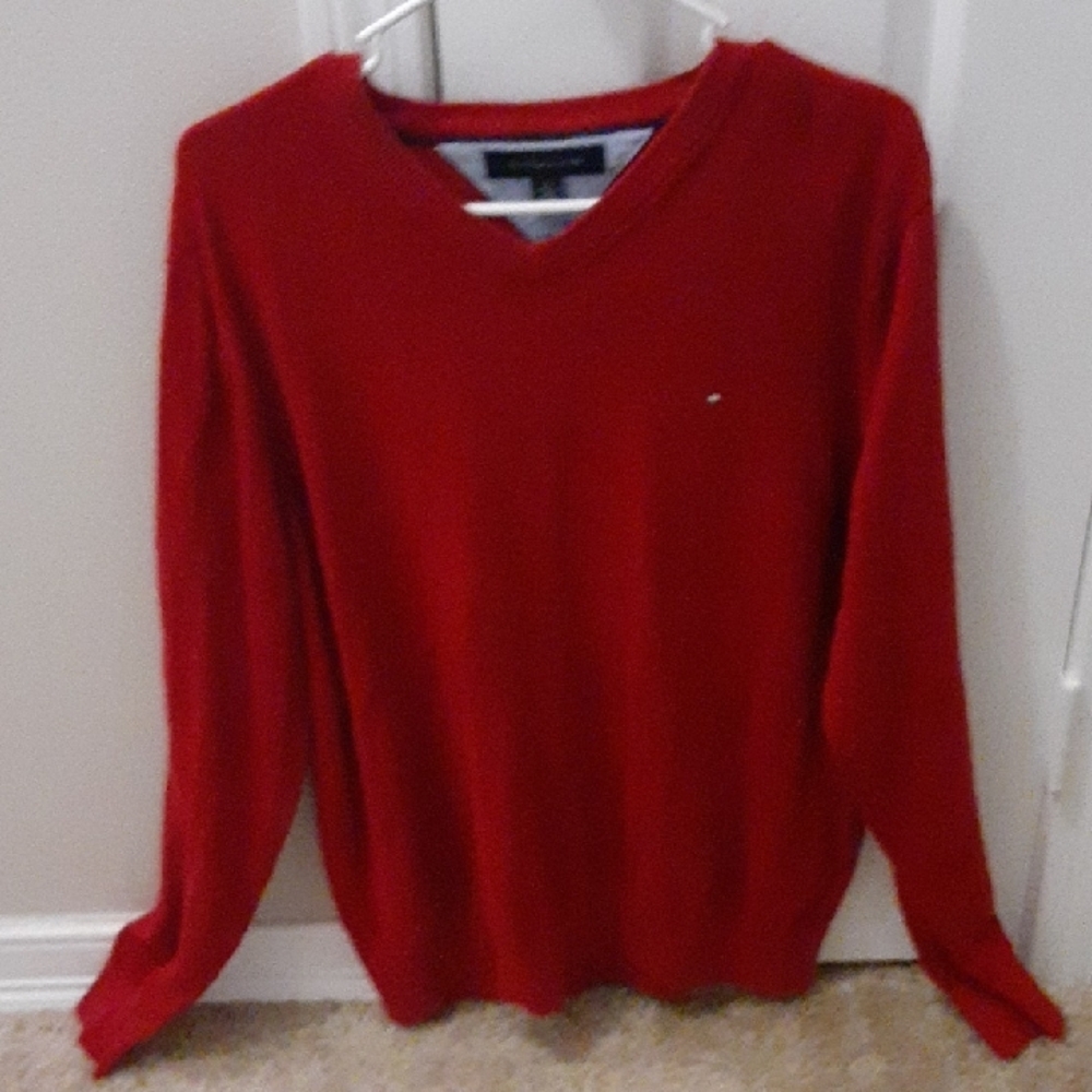 Tommy Hilfiger Red V-Neck Sweater